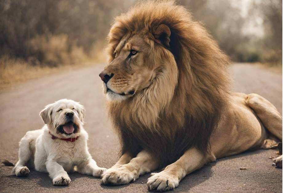 a lion and a dog